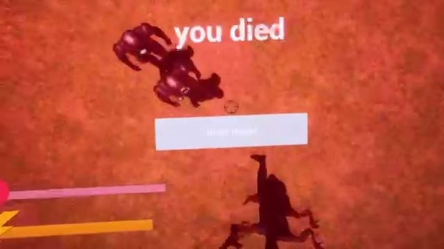 Red game over screen reading you died