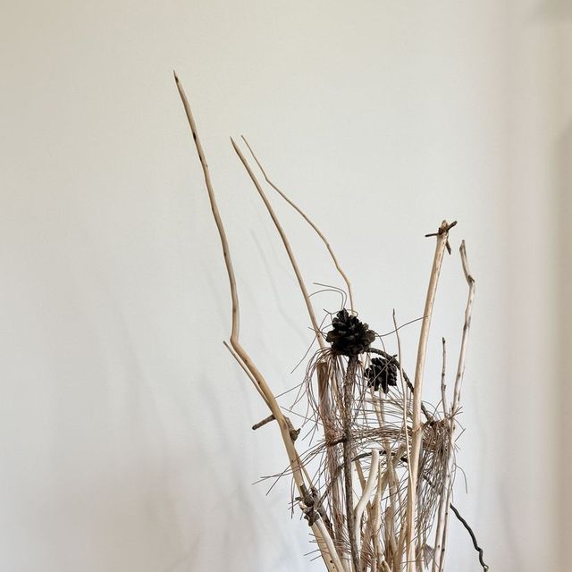 Hand-peeled sticks in a glass vase