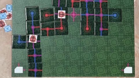 Printed circuit-tile board mid-game